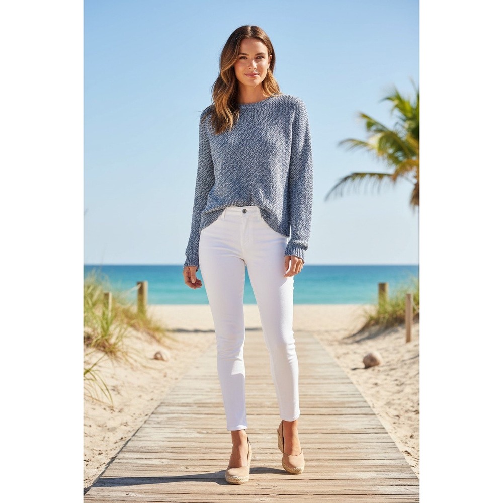 Alice +‎ Olivia Blue Nautical White Marled Chunky Knit Cotton Wool Sweater $395